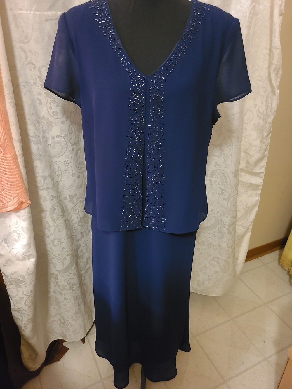 Elegant Navy Beaded Women's Skirt Set